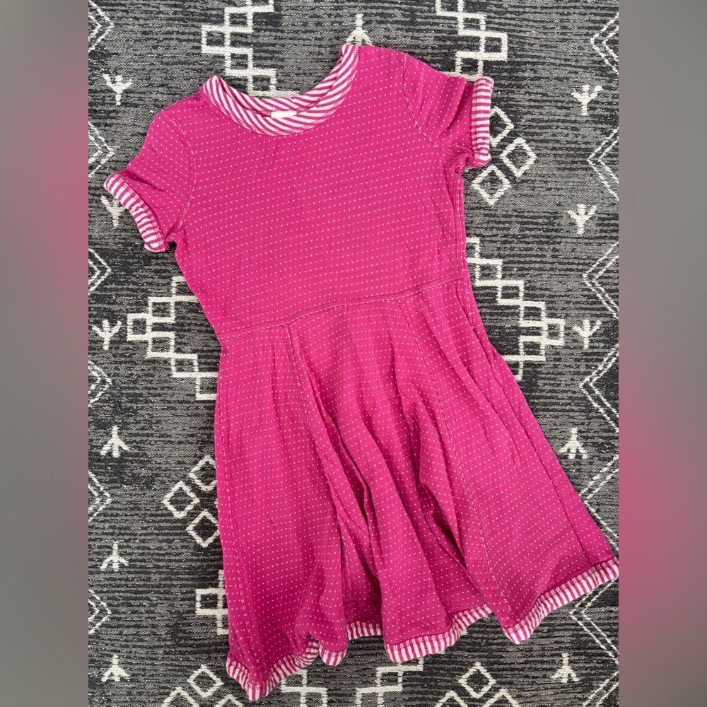 Hanna Andersson girls dress size 6/7 reversible polka dot stripes pink